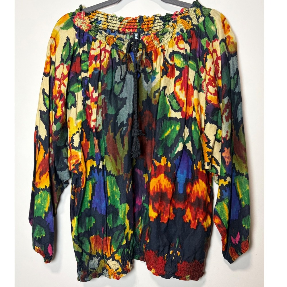 Desigual Women Multicolor Abstract Floral Ikat Smocked Blouse Top 37B2307 Large